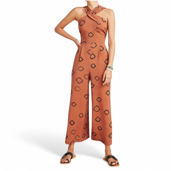 Anthropologie Eva Franco Faith Wide Leg Jumpsuit in Brown Dot Size 6 - Picture 2 of 12